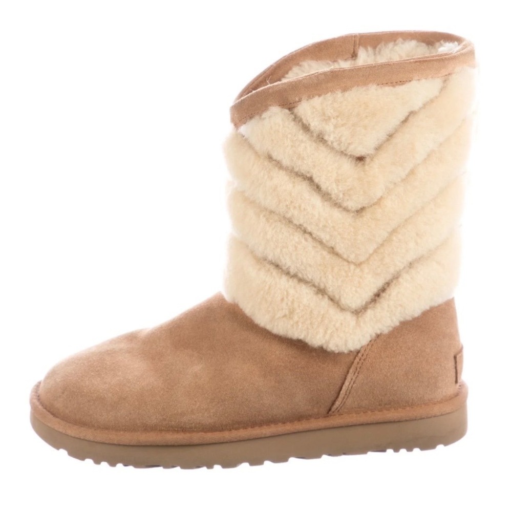 UGG Tania Women Brown Suede Chevron Sheepskin Fur Winter Boots Size 8
